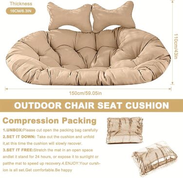 Великий комплект плюшевих подушок для гамака на 2 особи з підголівником максимальний комфорт для відпочинку в приміщенні та на свіжому повітрі в саду та на терасі міцний, водовідштовхувальний та легкий у догляді. Білий/Розкішний сад