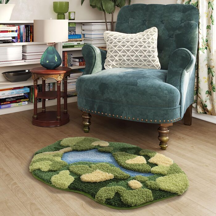 Килимок для ванної DEXI Moss, Ультратовстий, М&39який, Зелений, Нековзний, Миється, Килимок для ванної, Водопоглинаючий, Мікрофібра, Килимки для душу, Раковини, Спальні, 51 x 81 см, Мохово-зелений 51 x 81 см (Овал) Зелений мох