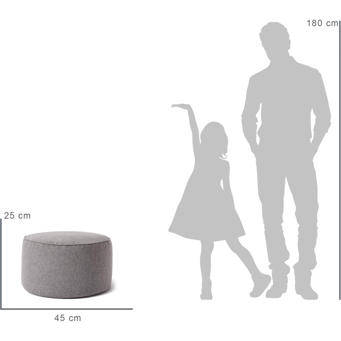 Пуф-мішок Lumaland (50 л) Компактний крісло-мішок з функцією 3-в-1 зручний стілець, практичний бічний столик та стильна підставка для ніг З гнучким наповнювачем з пінополістиролу Ø 25 x 45 см Світло-сірий