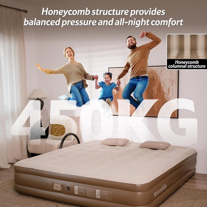 Надувний матрац Naturehike для 3 осіб, що самонадувається, з насосом на батарейках - надувне ліжко для гостей 200x180x45 см для кемпінгу та дому, легкий, зручний та швидко надувається, коричневий/3 особи/45 см