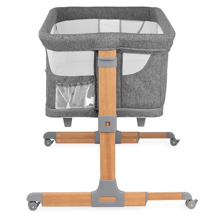 Дитяче ліжечко Momi SMART Bed 4-в-1 до 15 кг, приліжкове ліжечко для немовлят з матрацом, регульована висота, сірого кольору, одномісне