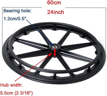 Запасне колесо заднього колеса для інвалідного візка, 24-дюймове суцільне колесо, нековзне колесо, аксесуар для ручного крісла колісного/чорний/24 дюйма