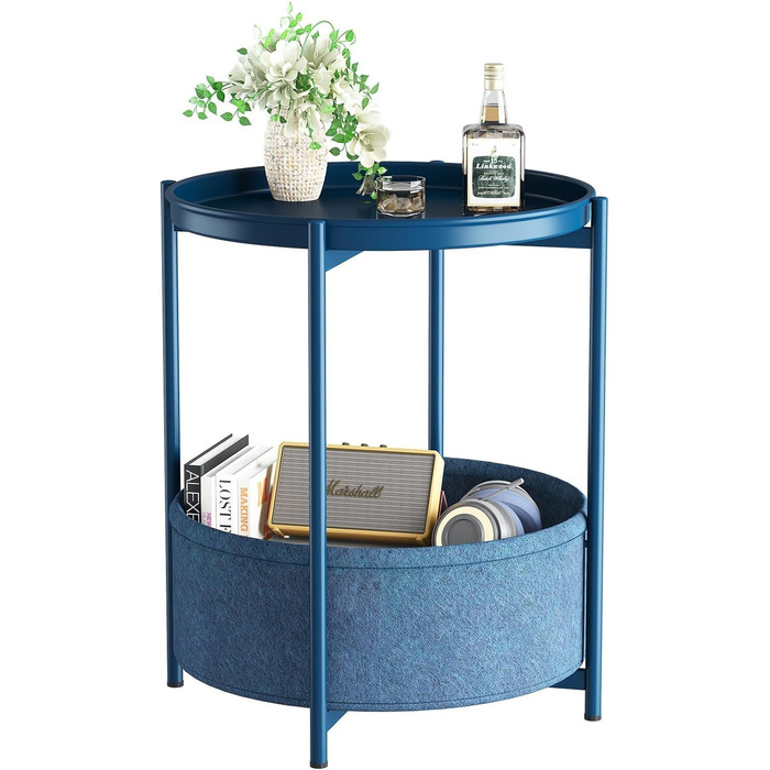 Круглий журнальний столик, маленький столик, металевий балконний столик, 2-ярусний диванний столик, журнальний столик з тканинним кошиком, тумбочка, столик для вітальні, журнальні столики для спальні, тераси, синій
