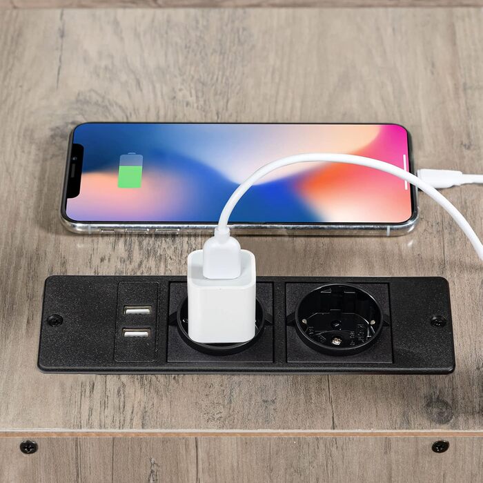 Журнальний столик HOOBRO із зарядною станцією, диван-столик з 2 шухлядами, USB-портом та розеткою, тумбочка для невеликих приміщень, стабільна та міцна, для вітальні, спальні, сірий колір EBG542BZ01