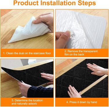 Самоклеючі килимки для сходів FARYODI, 15 шт. , 55x19 см, Килимки для сходів для дому з дерева, плитки та мармуру (чорні) 15 шт. - 55x19 см - чорні
