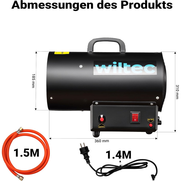 Газовий обігрівач Wiltec потужністю 15 кВт, газовий обігрівач з двигуном потужністю 30 Вт, сталевий генератор гарячого повітря, будівельний обігрівач на зрідженому газі, газовий обігрівач з п&39єзорозпалом