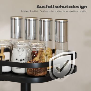 Підставка для спецій HOMCOM, 2-рівнева, обертова на 360 кухонна полиця з піднятими краями та присосками, підставка для спецій, карусель для спецій, кухонний органайзер, тримач для спецій для кухонної стільниці та обіднього столу, чорний колір