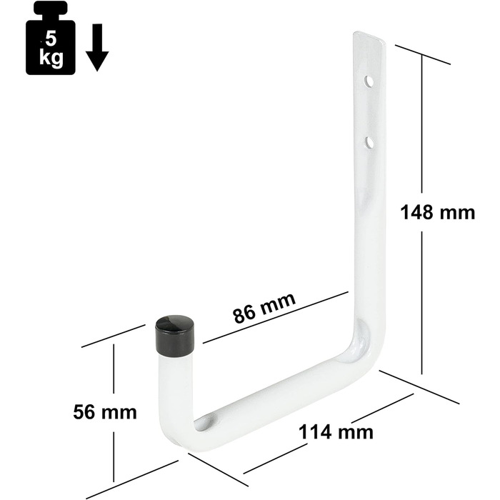 Настінні гачки VORMANN Гачки для обладнання Гачки для гаражів Вантажні гачки Сталь біла Вантажопідйомність 5 кг Стійкий до погодних умов П-подібна форма Набір з 8 предметів 4 розміри
