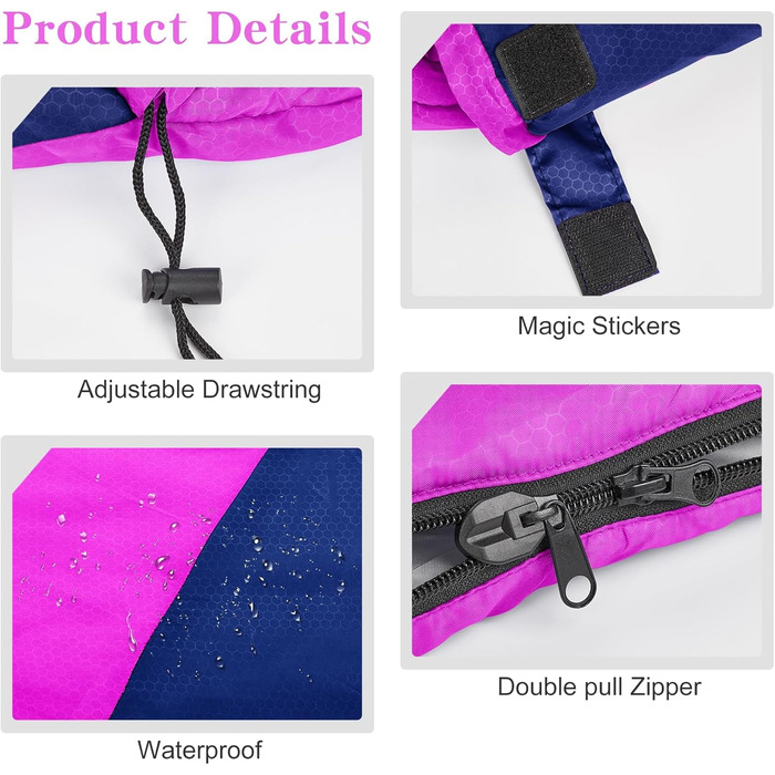 Легкий та компактний спальний мішок для дорослих та дітей, 3-4 сезони, легкий та компактний спальний мішок для походів, прямокутний кемпінговий спальний мішок з кишенею, рожево-червоний темно-синій