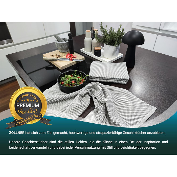 Набір ZOLLNER з 4 бавовняних чайних рушників розміром 50x70 см - добре поглинаючі та міцні кухонні рушники сірого кольору - можна