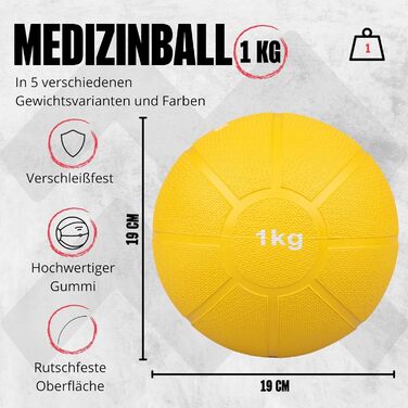 Медичний м&39яч Тверда гума Доступний вагою 1 кг, 2 кг, 3 кг, 4 кг та 5 кг. Жовтий - 1 кг