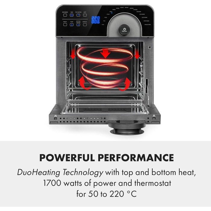 Фритюрниця Klarstein AeroVital Cube Chef - фритюрниця 1700 Вт, мультипіч із сенсорним екраном, 16 програм, 50-220 C, 14 л, вибір часу приблизно 10 годин, нержавіюча сталь, чорний