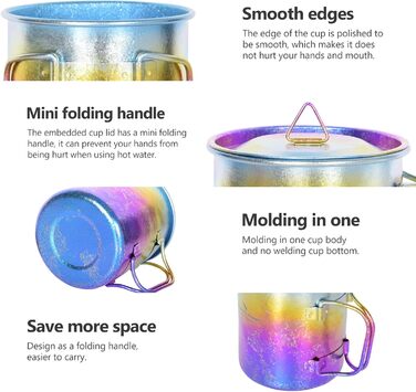Мл титанова кружка з кришкою кемпінгова чашка для чаю та кави, відкритий, подорожі, металевий посуд зі складною ручкою, одношарова чашка з льодяною квіткою, портативний пішохідний пікнік-рюкзак, ультралегкий посуд Ti3055D колір, 450