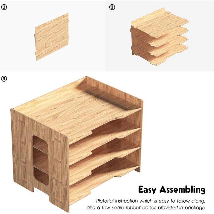 Лоток для документів Booxihome Дерев'яний лоток для зберігання, Лоток для файлів Office Desk Лоток для паперу для системи зберігання папок формату A4 Органайзер Дерев'яний