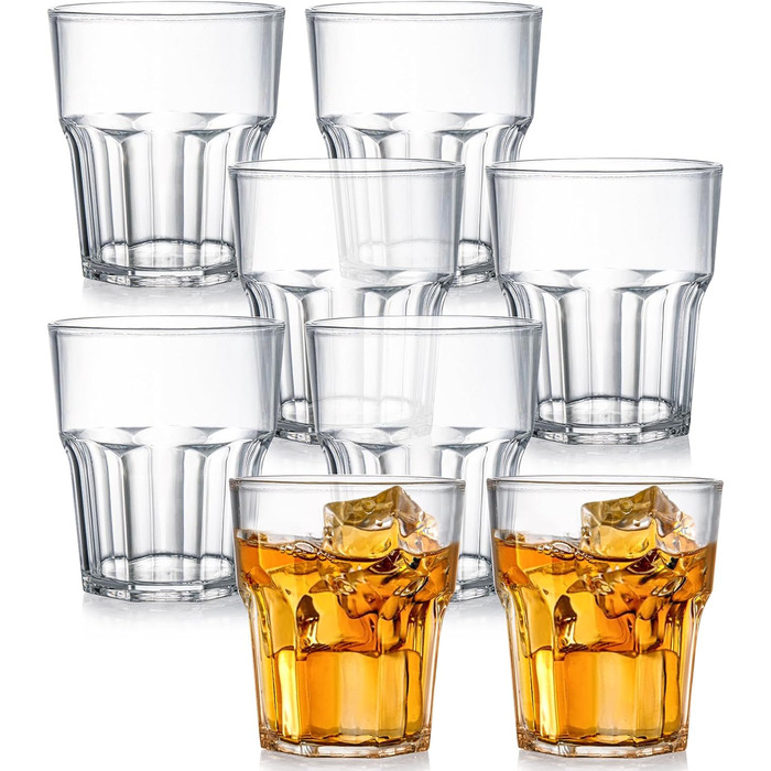 Пластикові стакани для води Tebery 8 х 250 мл, стакани для віскі, пластикові стакани для коктейлів, стакани для пиття з акрилового