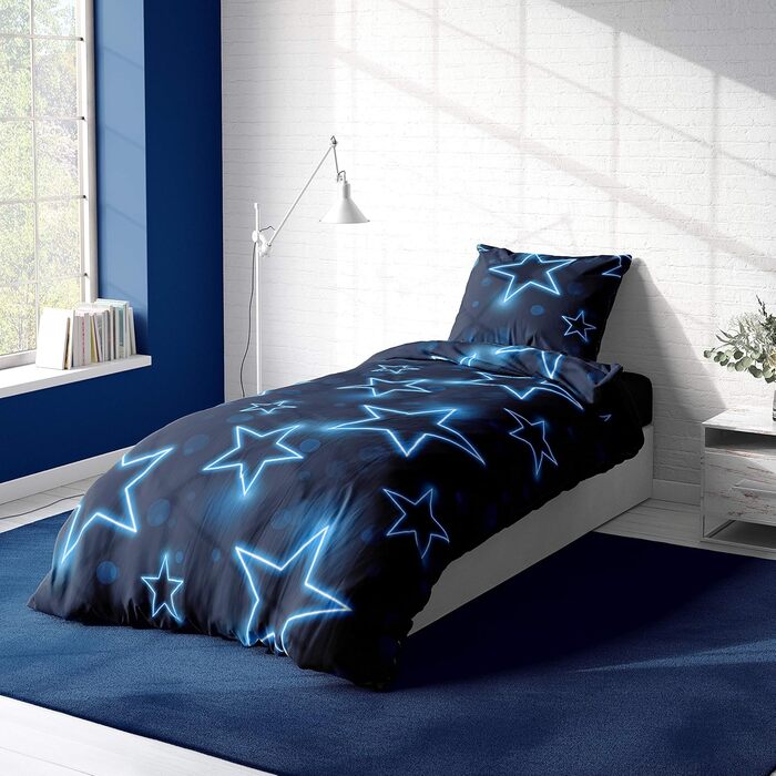 Постільна білизна one-home зірка 135x200 см зірка зірки темно-синій блискучий вигляд комплект з мікрофібри 135 x 200 см