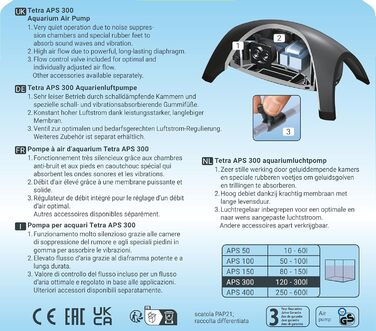Повітряний насос для акваріума Tetra APS 300 - тихий діафрагмовий насос для акваріумів від 120 до 300 літрів, чорний