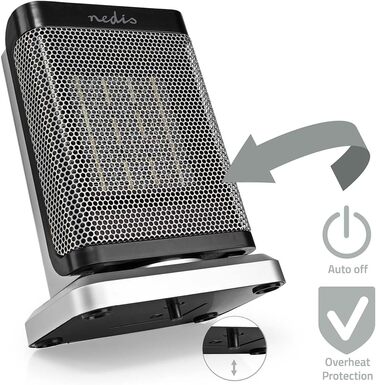 Керамічний PTC вентилятор-обігрівач - 1000/1500 Вт - 2 режими нагріву - Регульований термостат - Функція коливання - Захист від перегріву та перекидання - Сірий, 17GY -