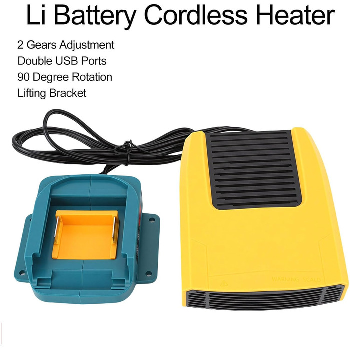 Універсальний портативний обігрівач на батарейках потужністю 200 Вт з 2 режимами температури та обертанням на 360, для BL1815, BL1820, BL1530, BL1840, BL1850, BL1860, акумуляторний обігрівач