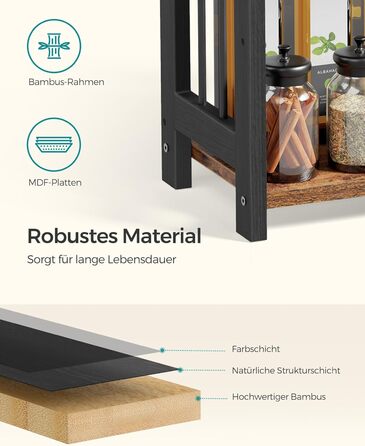 Рівнева полиця для спецій, кухонна полиця, полиця для зберігання, стільниця, бамбукова рама, для кухні, їдальні, офісу, вінтажний коричнево-чорний OFS047B01 3 яруси (41Ш см) вінтажний коричневий чорний, 3-