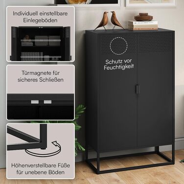 Металевий комод Skølm Izar Шафа для вітальні чорного кольору Металева шафа з 3 відділеннями та подвійними дверима Сервант для вітальні Багатофункціональна шафа шириною 80 см Висока комод в індустріальному стилі чорного кольору 125 см