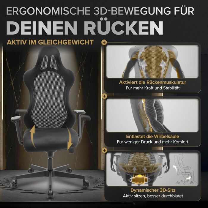 Ергономічне ігрове крісло Запатентоване 3D-з&39єднання сидіння Ігрове крісло на 100 індивідуально регульоване Ігрове крісло Геймерське крісло Комп&39ютерне крісло Крісло для ПК Обертове крісло Підтримка 150 кг Офісне крісло Чорний Tribun