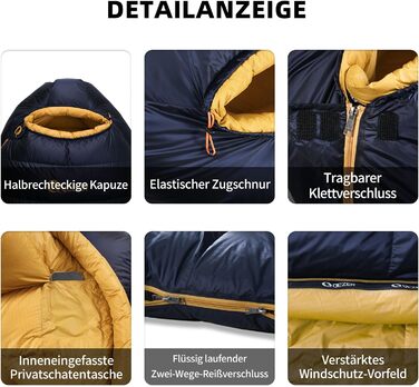 Пуховий спальний мішок, зимовий спальний мішок з антистатичною графеновою підкладкою, наповнювач 620, 1450 грамів, від -24C до 0C, підходить для кемпінгу, походів та трекінгу. Темно-синій -8C