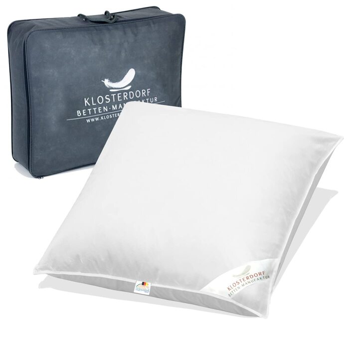 Подушка преміум-класу Klosterdorf Bedding Manufactory з трьома камерами &quotФункціональна&quot - 80x80 см - 1000 грамів - Ручна робота в Німеччині - Здоровий сон - Пухова подушка, 3-камерна подушка