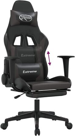 Геймерське крісло з підставкою для ніг, чорно-сіра штучна шкіра, ергономічне комп&39ютерне крісло, регульоване, для геймерів з підставкою для ніг, чорно-сіре