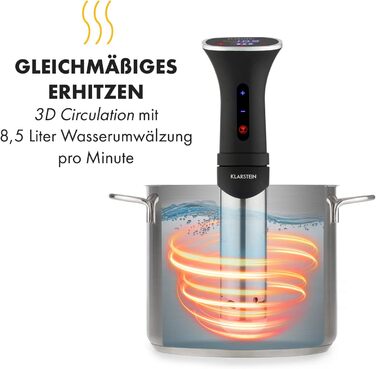 Плита Klarstein Sous Vide, ефективна паличка Sous Vide, плита Sous Vide, 1200 Вт, 20-95C, таймер, керування програмою, сенсорний дисплей, 3D-циркуляція, 10-15 літрів, нержавіюча сталь, чорний