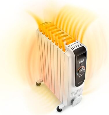 Масляний обігрівач для приміщень об&39ємом до 60 м, електричний обігрівач із запобіжним термостатом, 8 ребер, індивідуальне опалення 12 температурних налаштувань, портативний, 2000 Вт, білий (TRD50820) для приміщень об&39ємом до 60 м, 39Longhi Dragon Easy
