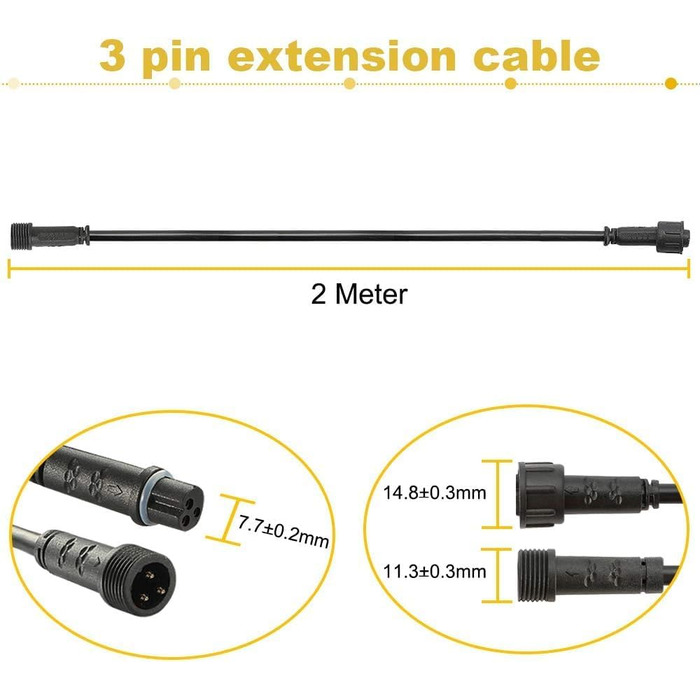Подовжувачів 3M для світлодіодних ліхтарів RGB, водонепроникний IP67 (, 2 м, 3 контакти), 5