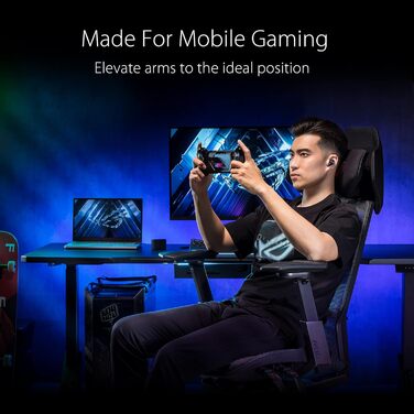 Ігрове крісло ASUS ROG Destrier Ergo (ергономічне ігрове крісло, підлокітники з поворотом на 360 для мобільних ігор, акустична панель, алюмінієвий каркас, повітропроникна сітка, регульована поперекова опора та підголівник) ROG Destrier Ergo Black