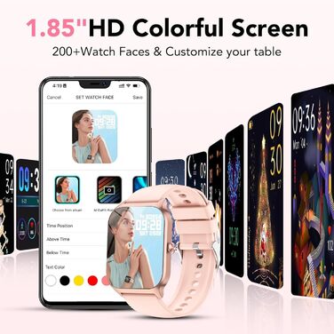 Розумний годинник CASCHO для жінок та чоловіків, 1,85-дюймовий HD-розумний годинник, 115 режимів, фітнес-трекер із Bluetooth-дзвінками, водонепроникний крокомір IP68 із функцією очікування до 30 днів для iOS та Android - рожева троянда