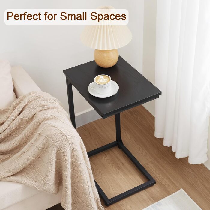 Набір з 2 приставних столиків AMHANCIBLE, журнальний столик C-подібної форми, стіл для вітальні з металевим каркасом, мобільний журнальний столик, журнальний столик-диван для кави та ноутбука, приставний столик для спальні, вітальні, чорний