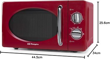 Мікрохвильова піч ємністю 20 літрів, 6 рівнів потужності, таймер до 30 хвилин, вінтажний дизайн, 700 Вт, сталь, червоний, 2020 -