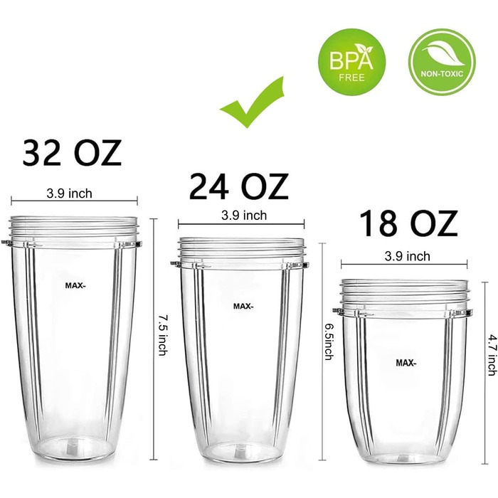 Упаковки 24 унції змінних чашок блендера для оригінальної соковижималки NutriBullet Pro 900 Вт 600 Вт Запчастини для соковижималки Чашки для смузі з 2 насадками блендера з двосторонньою верхньою кришкою Глечик без бісфенолу А, 2