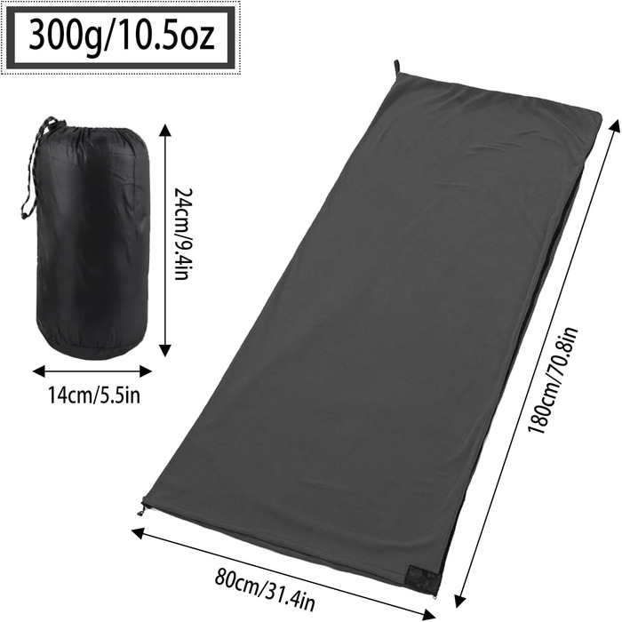Теплий вкладиш для спального мішка, підходить для кемпінгу та походів на свіжому повітрі, портативний флісовий спальний мішок з антипілінговим покриттям, сірий.
