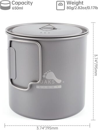 Титановий горщик TOAKS 750 мл, кемпінговий кухоль, чашка для кемпінгу, туристичний посуд 650 мл