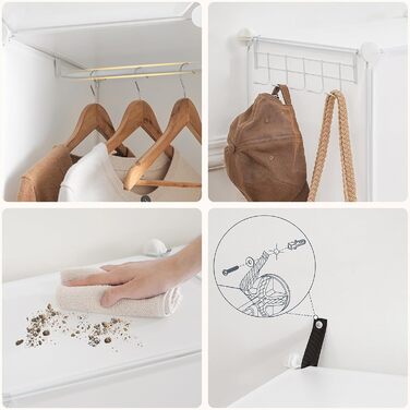 Шафа, Шафа для одягу, Модульна пластикова шафа з 20 кубами, Вставна система полиць з дверима та рейкою для одягу, 2 ряди гачків, 145 x 46,5 x 183 см, Білий EWT45LY01N1