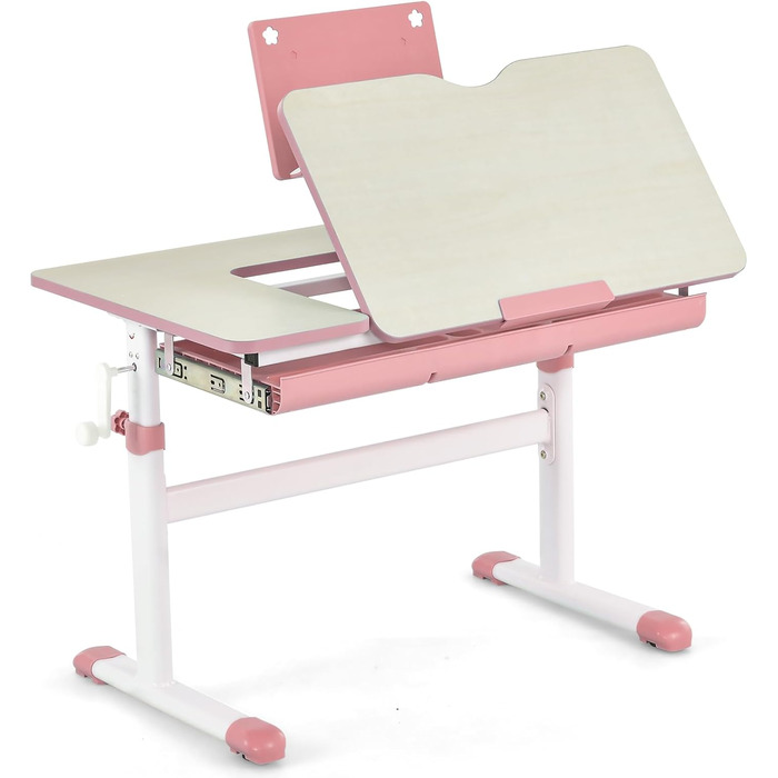 Дитяча парта COSTWAY 51-73 см, регульована по висоті, шкільна парта з відкидною стільницею, підставкою для книг, шухлядою та вимір