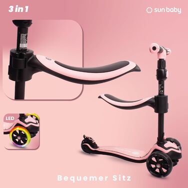 Сонячний дитячий самокат самокат дитячий 3 роки, світлодіодний великий 3 колеса, знімне сидіння, дитячий самокат, Childern's Scoot