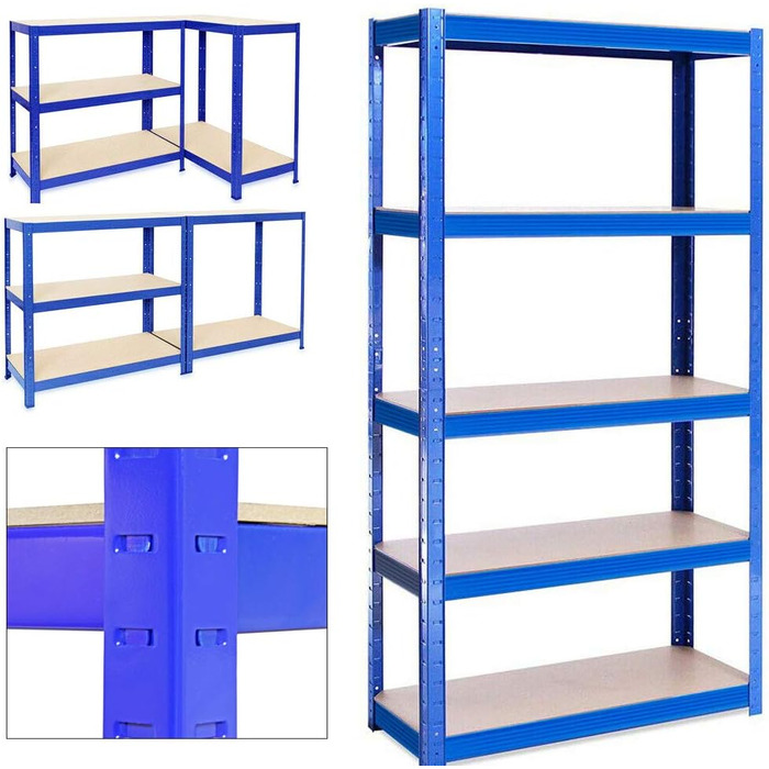 Міцний металевий стелаж 5 полиць з МДФ Вантажопідйомність до 875 кг 180 x 90 x 40 см (В x Ш x Г) Стелаж для гаража/майстерні, синій 180 x 90 x 40 см (В x Ш x Г)