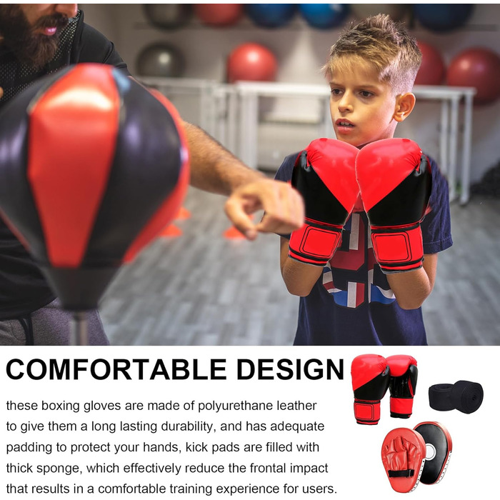 Набір для тренувань у боксі, 1 пара боксерських рукавичок 6 унцій та 1 пара лапок для муай-тай, накладки на руки з поліуретану, боксерські лапи, боксерські лапи, набір боксерських рукавичок для дітей, боксерське спорядження для кікбоксингу