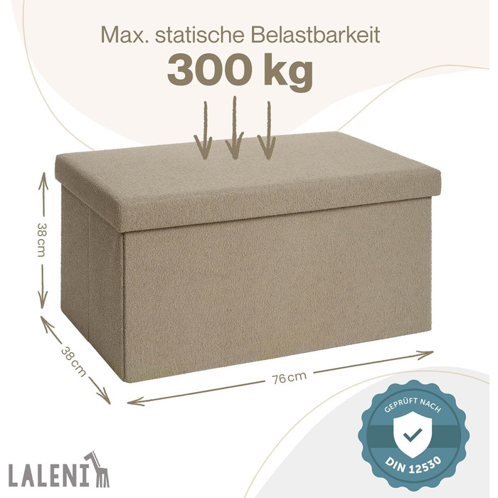 Велика лавка для зберігання Laleni - Лавка-скриня для зберігання 76x38 см - Сидіння для зберігання - Зручний стілець для зберігання - Коробки для зберігання в дитячій кімнаті - Лавка для зберігання - Коробка для зберігання кольору тауп 76 x 38 x 38 см