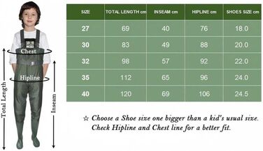 Дитячі водонепроникні вейдерси Croch з гумовими чобітьми, ідеальні для риболовлі та ходьби по воді, розмір 35, зелені