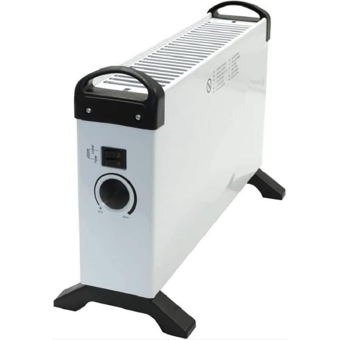 Електричний обігрівач з 3 режимами нагріву, регульованим термостатом, портативний обігрівач, 750/1250/2000 Вт, білий/чорний, ручки для перенесення, Д x Ш x В 52,5 x 20 x 34,5 см