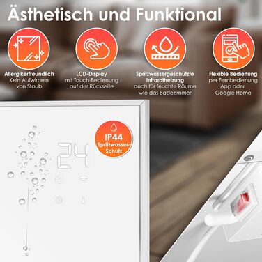 Інфрачервоний обігрівач KESSER, енергозберігаючий інфрачервоний окремостоячий та настінний електричний обігрівач, 700 Вт з пультом дистанційного керування, термостатом та керуванням за допомогою застосунку, електрична нагрівальна панель, конвекторний обіг