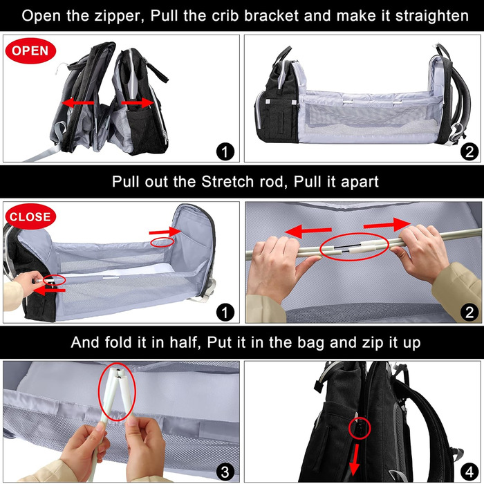 Пеленальна сумка-рюкзак, пеленальний рюкзак з функцією ліжечка великий, багатофункціональний пеленальний мішок з пеленальним килим