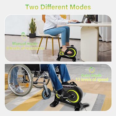 Електричний педальний тренажер TODO для людей похилого віку з 12 швидкостями, міні-велотренажер з автоматичним-ручним режимом, 6 рівнями опору, тренажер для ніг сидячи, РК-дисплей, пульт дистанційного керування та ремінець для ноги